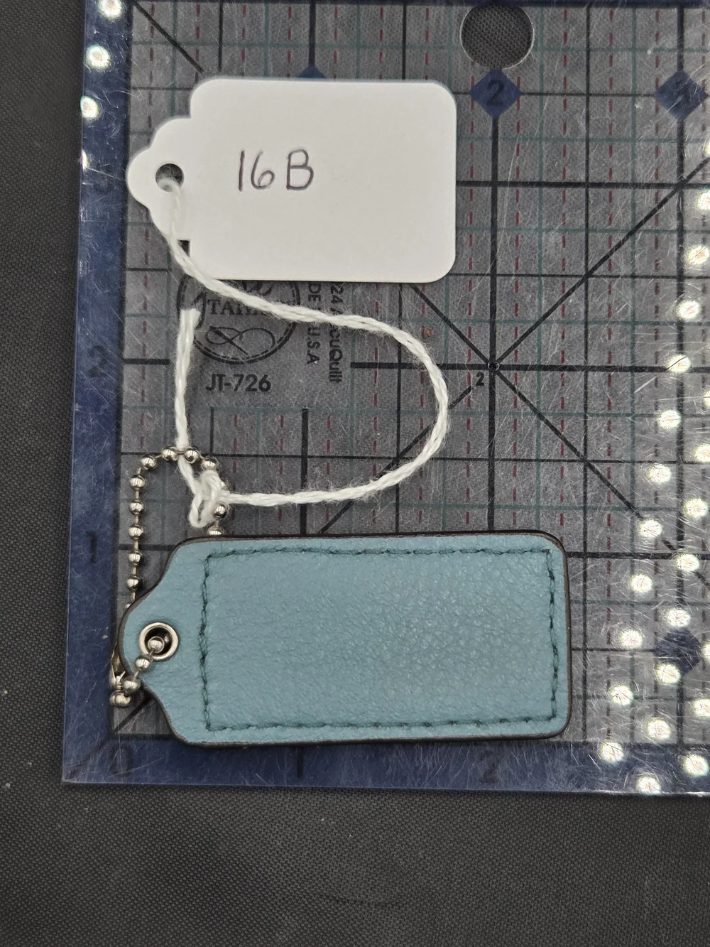 COACH Leather Tag Keychain in Teal